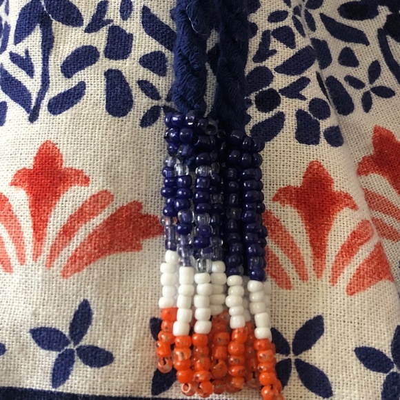 Joie Boho Linen Blend Floral Shorts Blue White Beaded Tassel Women’s SizeL - Picture 3 of 6